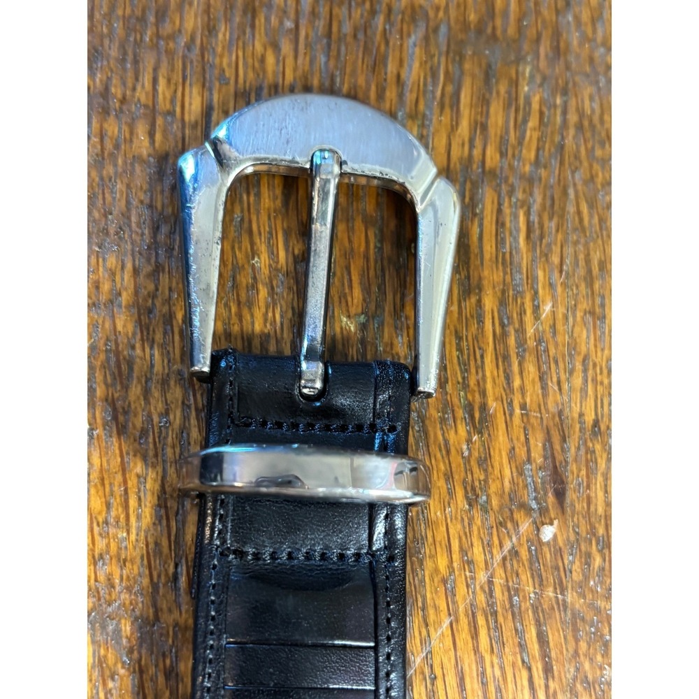 Mezlan Black Leather Belt Silver Buckle &‎ Tip End Dress Casual Menswear Size 38